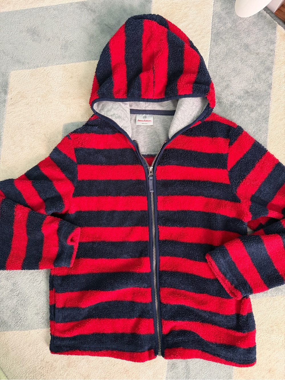 Hanna Andersson Boys Red Blue Striped Fleece Hoodie Jacket Size 150